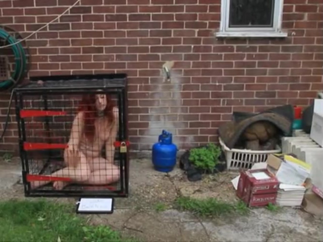 Nude woman in cage
