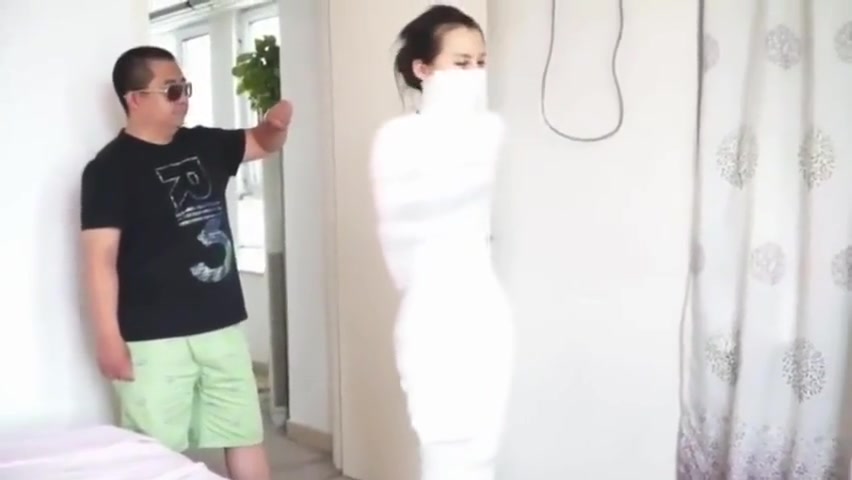 Asian girl mummified and hopping
