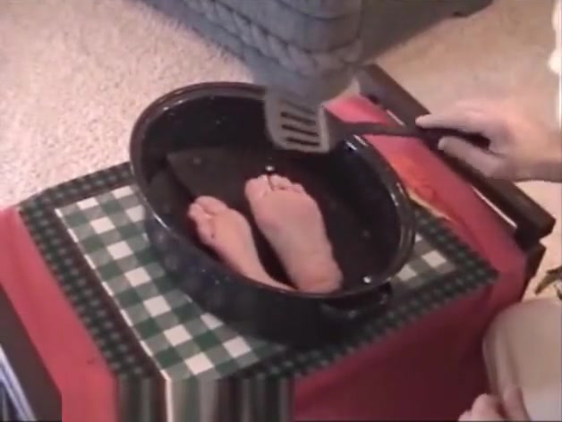 M/F - Woman caught and tickled feet torture trapped in a table
