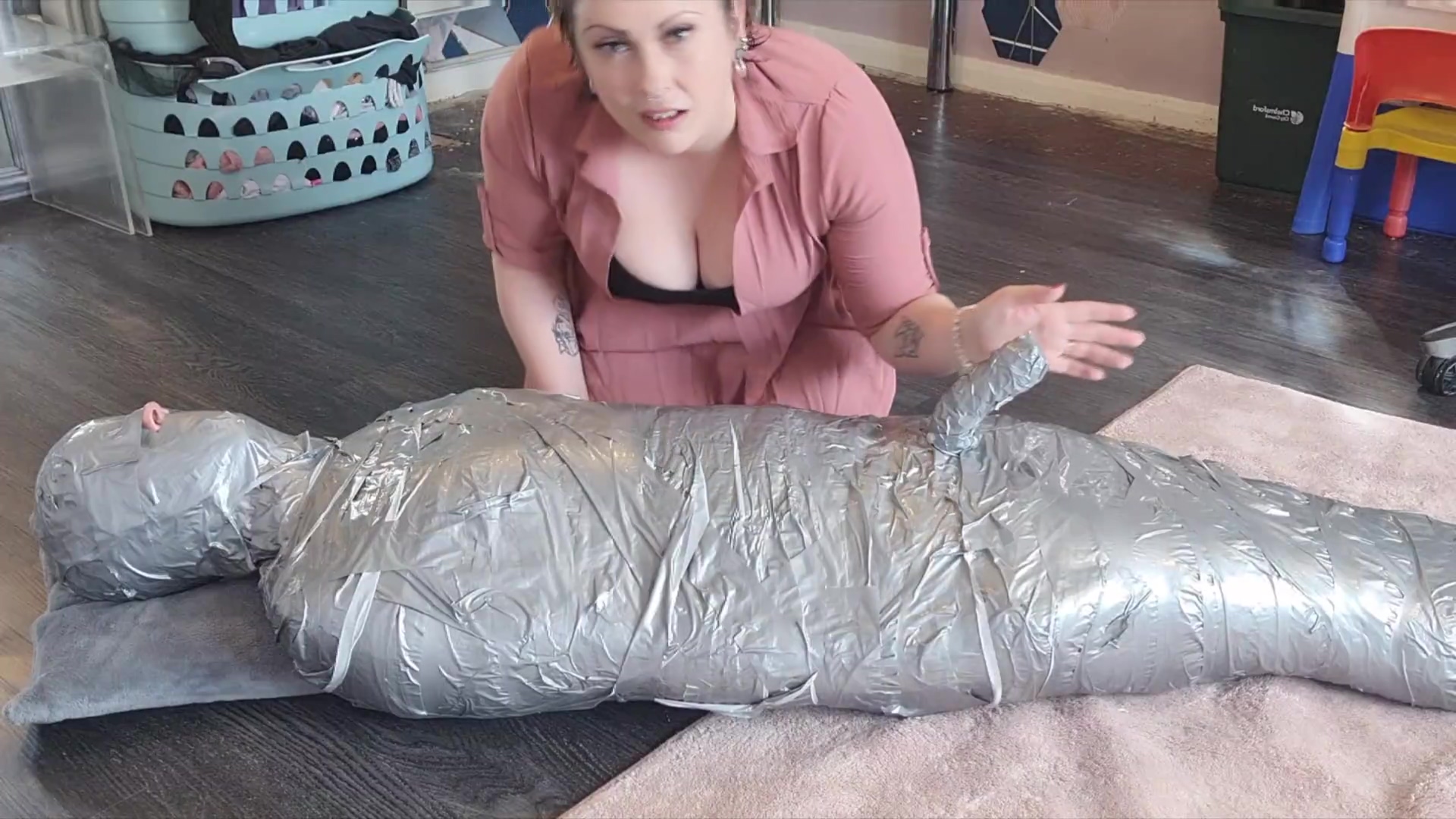 Hot Domme Mumified Client! - Bdsm, Bondage, Duct Tape, Fetish, Domme, Findom, Femdom
