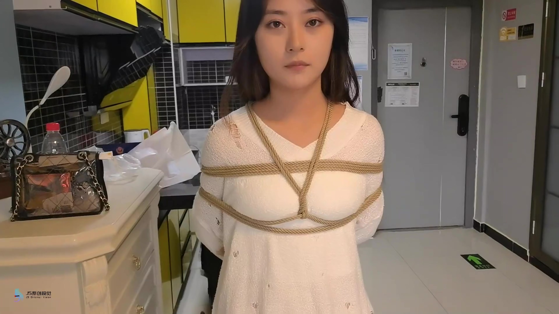 Chinese Girl In Long Dress In Bondage
