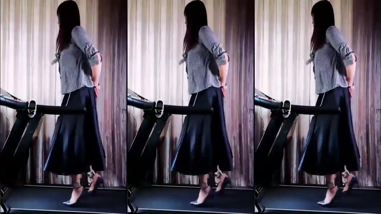 Asian Chained Treadmill Walking in Heels
