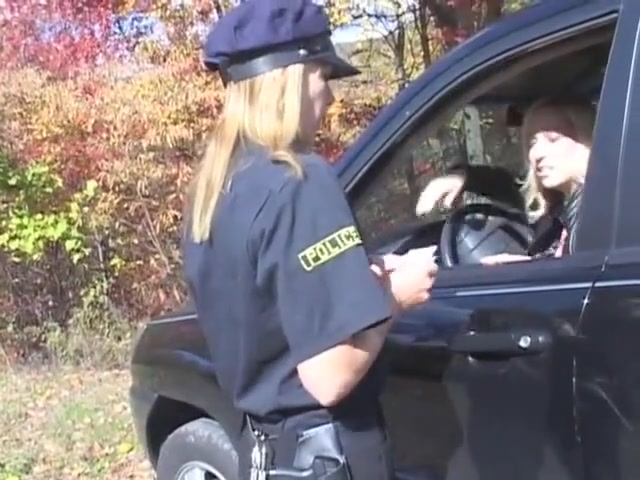 Leather Jacket girl arrested, handcuffed really tight
