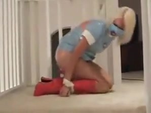 Struggling girl in nurse outfit
