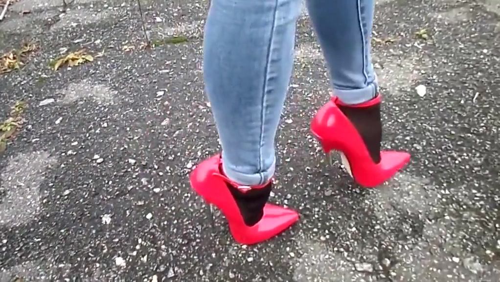 Walking in extreme heels and jeans
