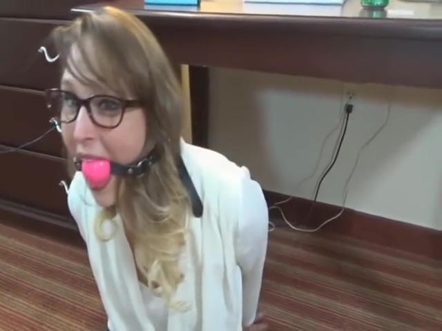 Gagged girl give job interview
